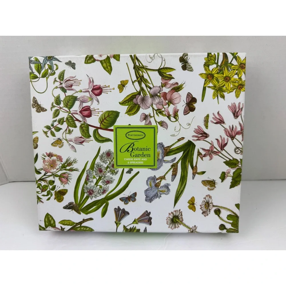 Portmeirion Botanic Garden Cheese Knife 6 Spreaders Set Floral Ceramic Handle